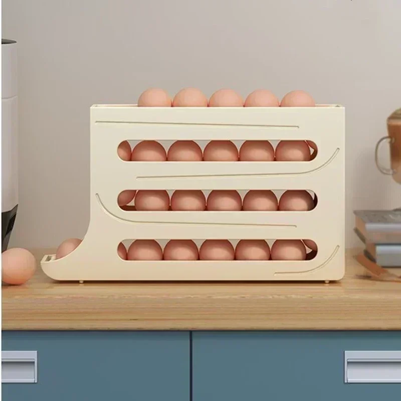 Egg Storage Box 4 Tier Refrigerator Rolling Organizer Holder Food Container Dispenser