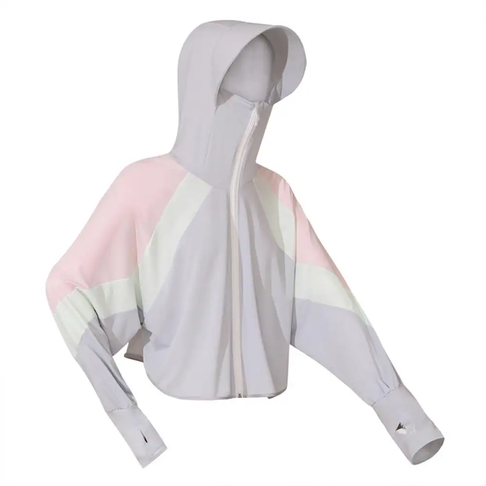 Women Sun Protective Clothing Summer Outdoor Breathable UV Protective Contrast Color Hooded Jacket For Hiking Camping Scooter