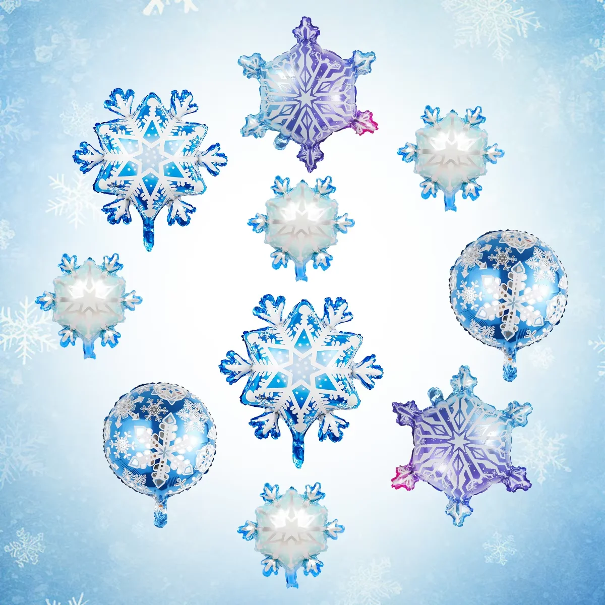 10-teiliges Set mit Eis- und Schneeballons, Winter-Schneeflocken, Weihnachtsballon-Dekoration, gefrorenes Wunderland, hängende Ballons