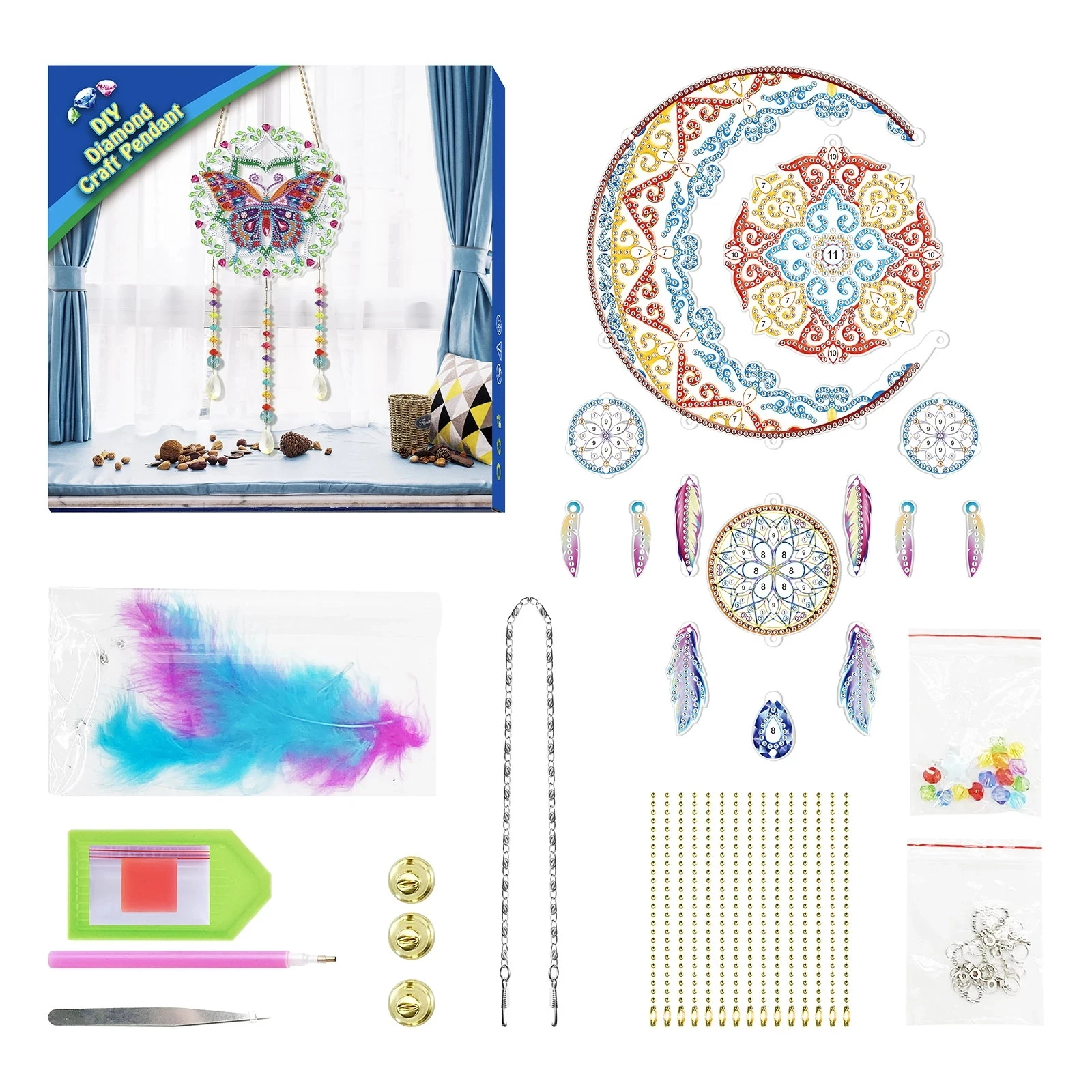 Exquisite Feather Dream Catcher Wind Chime DIY Diamond Painting 5d Shaped Diamond Embroidery Tassel Window Wall Decor Decor Gift