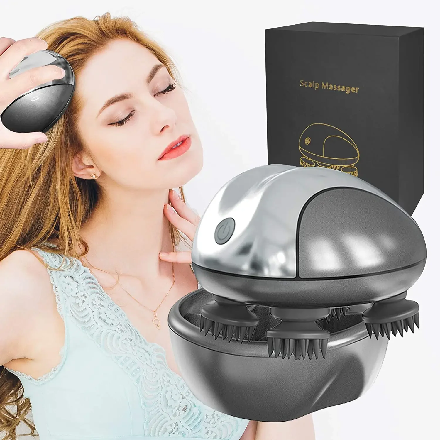 Electric Scalp Massager, Handheld Vibrating Head Massager Tool Help to Hair Growth, Portable Cordless, USB Charging, Waterproof 1 22 133 136pcs universal phone charging port dust plug dust mesh stickers portable dustproof cleaning brush phone cleaner kit