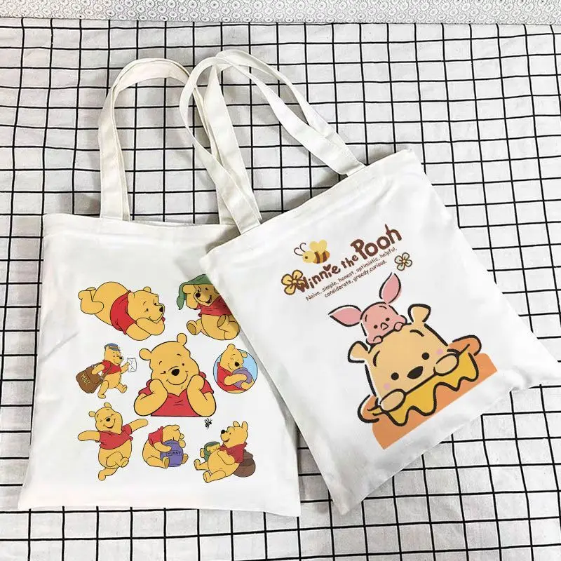 

New Cartoon Canvas Bag Disney Pooh Bear Creative Animation Peripheral Student Large Capacity Portable Shoulder Bag Birthday Gift