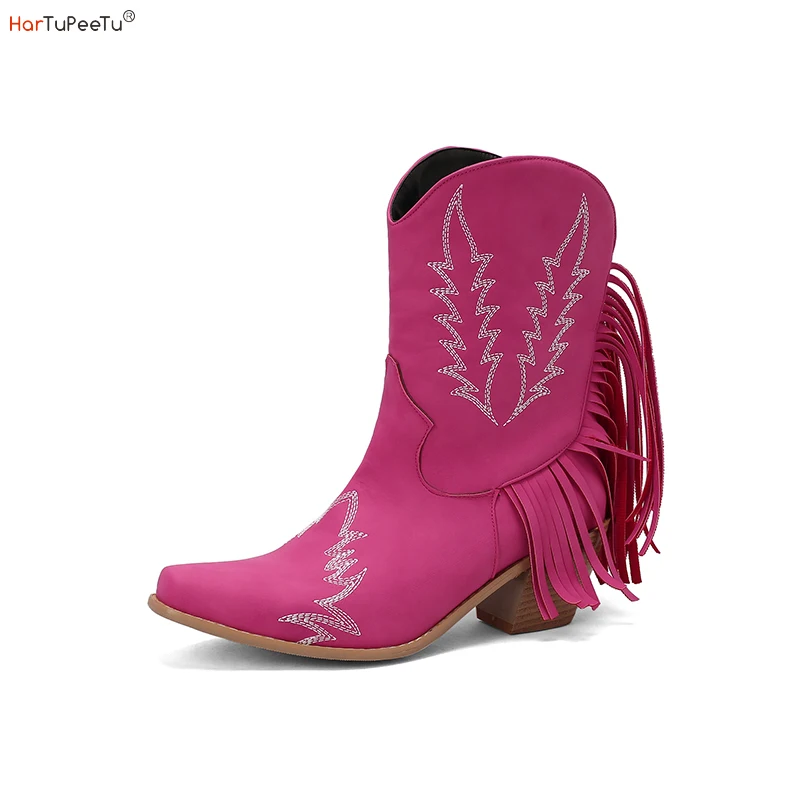 Western Boots Women Cowgirl Ankle Leather Black Red Rose Red Short