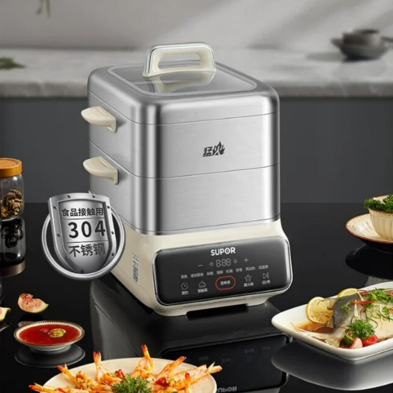 220V Electric  Cooker 2100W High-power Multifunctional Cooking Pot 18L Stainless Steel Steamer Pot Buffet Food Warmer 4