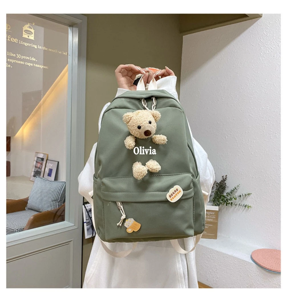 Personalized Bear Backpack with Name Custom Green Color Shopping Bag Large Capacity Travel Schoolbag for Student and Adult Bag functional and stylish backpacks