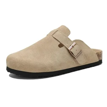 Women's Suede Clogs Men's Leather Mules Cork Footbed Sandals Slip-on Potato Shoes with Arch Support 1