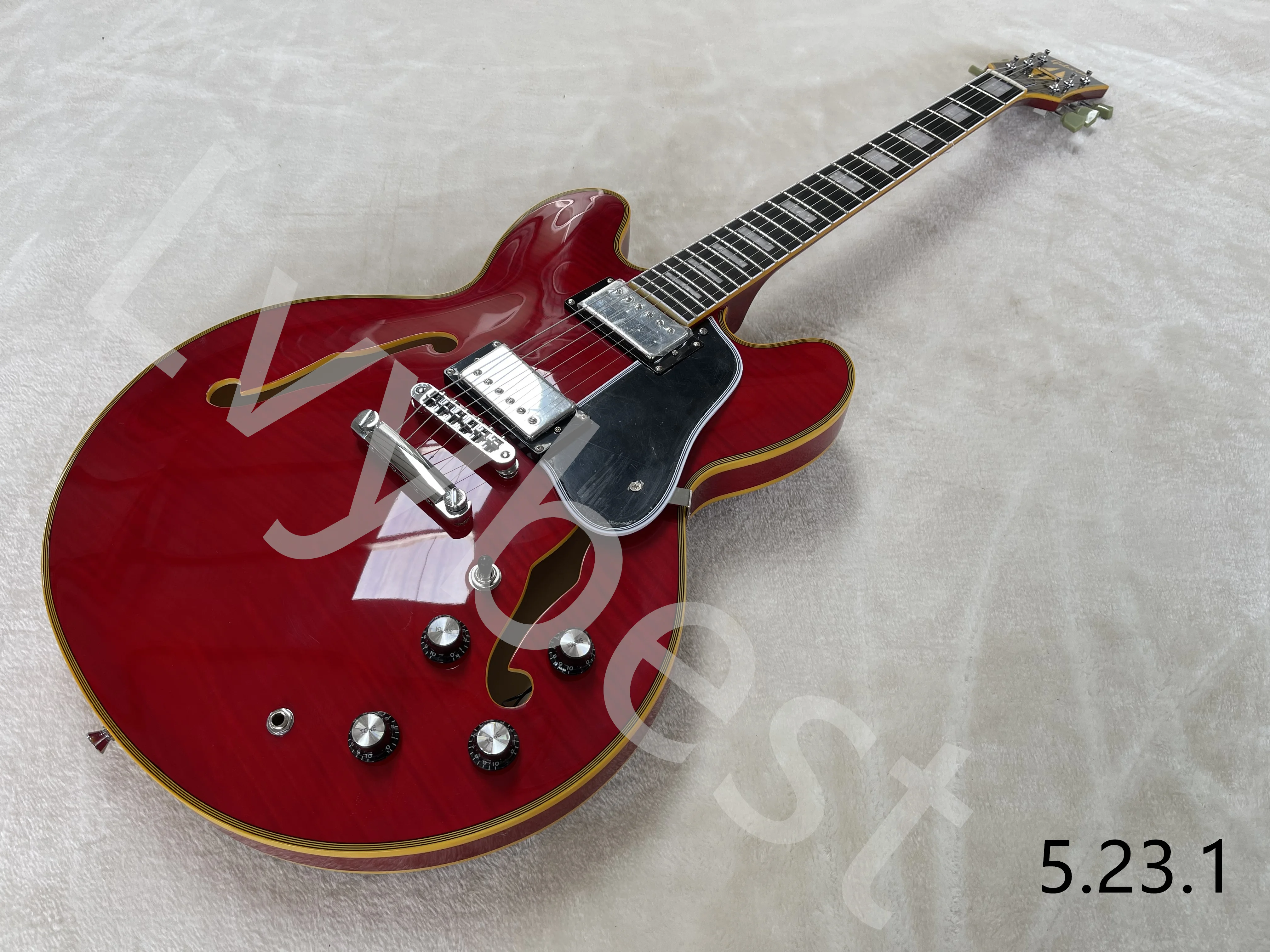 Lvybest Electric Guitar Hollow Body Jazz Win Red See Thru Wood Color