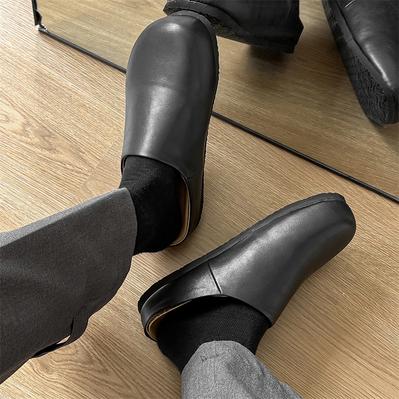 Vintage Half Shoes for Men Backless Loafers Mules Leather Slippers Semi-Drag Casual Shoes Male Slides Man Outdoor Slip On Flats