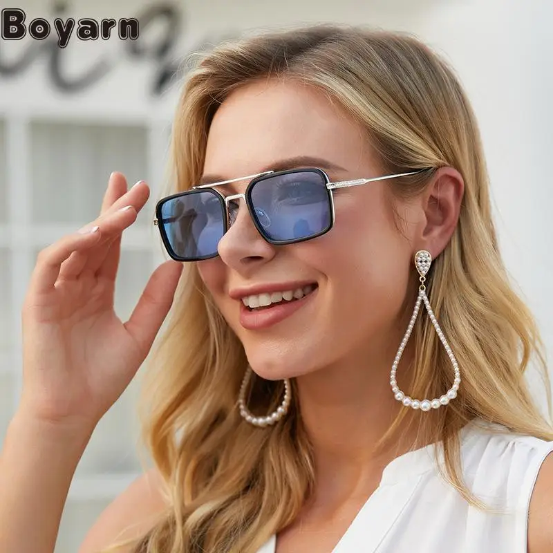 

2022 New Double Beam Small Frame Sunglasses Women's Fashion Net Red Same Box Sunglasses Men's Fashion Iron Man Glasses