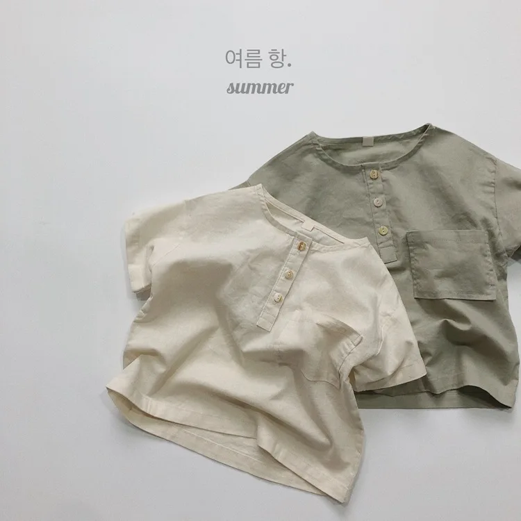 deer jonmi Korean Style Summer Baby Boys Cotton Linen Shirts Short Sleeve Kids Tops Toddlers Children Casual Shirt