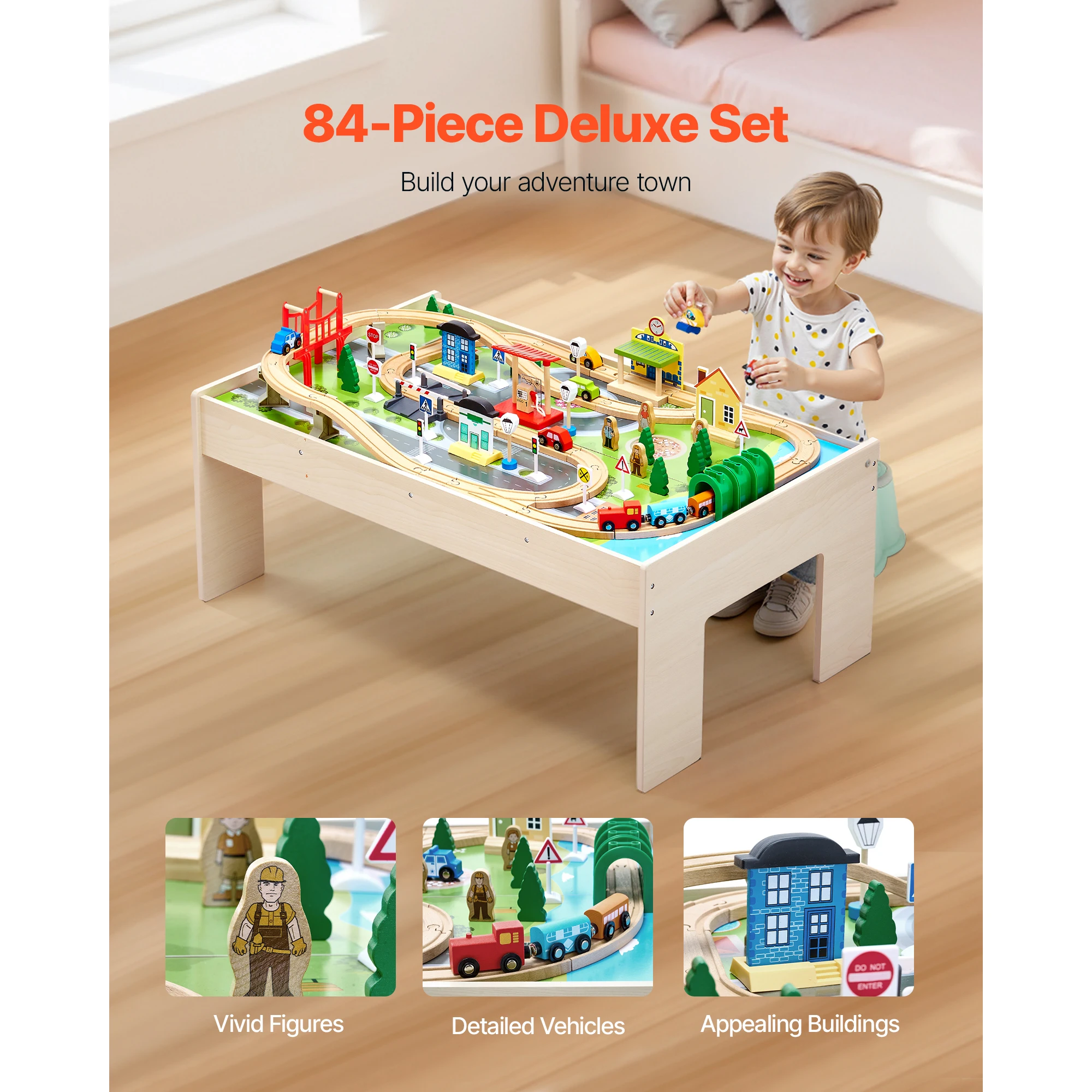 Wooden Multicolor Train Table Set for Kids