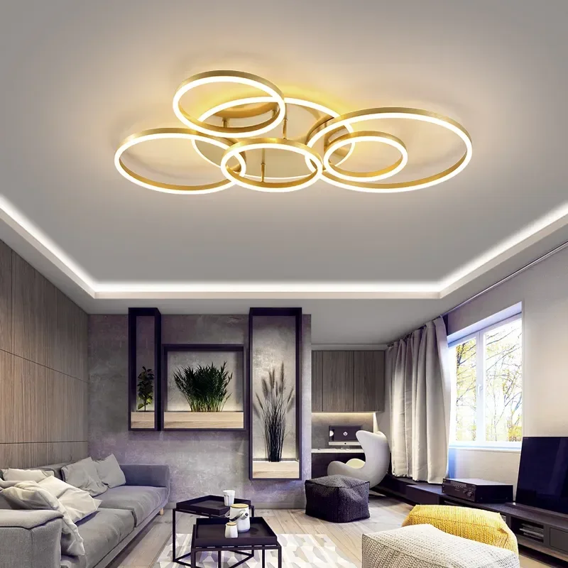 

Modern Led Circle Rings Ceiling Lights For living Room Bedroom Study Room Ceiling Lamp White Brown Black Gold Color 90-260V