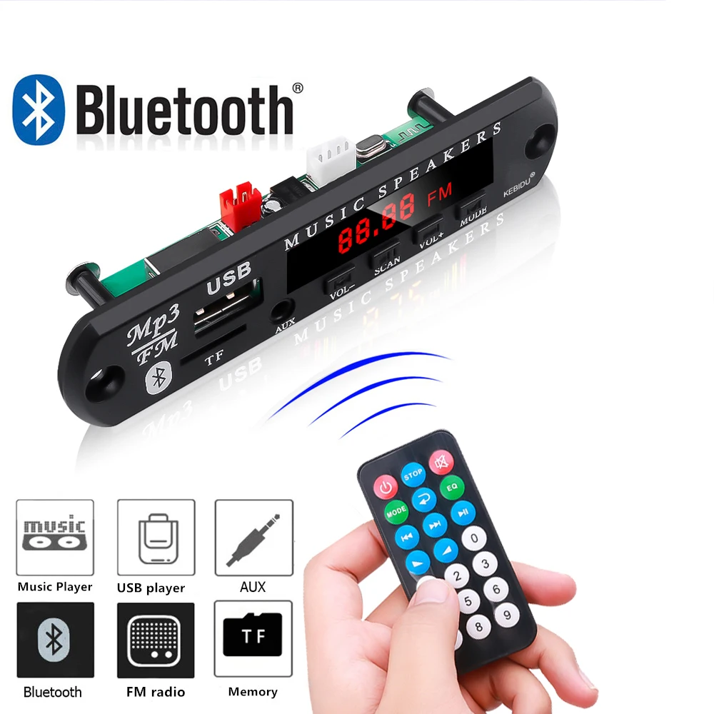 Audio MP3 Player Bluetooth MP3 Decoder 9V-12V Car MP3 WMA Decoder Board USB Player TF Card FM Radio Module Board Wireless Bluetooth 5.0 For Car