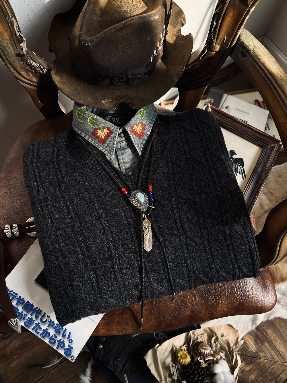 Tailor Brando Vintage V-Neck Aran Sweater 80% Australian Wool Knit Twisted Knit Pullover Sweater 3
