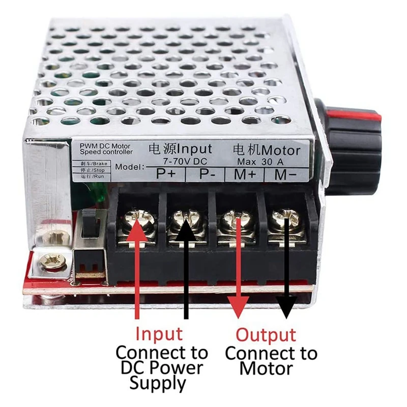 7-70V 30A PWM DC Motor Speed Controller Switch Control 12V 24V 36V 48V With 30 Amp Fuse