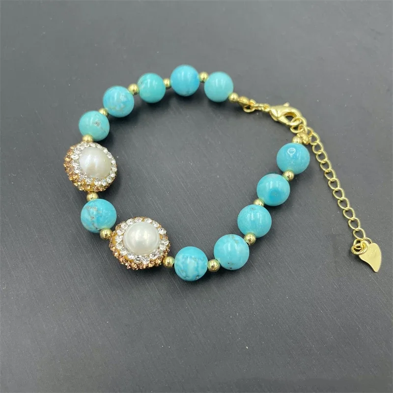 Elegant Blue Turquoise Gemstone Jewelry Set with Rhinestone Accents
