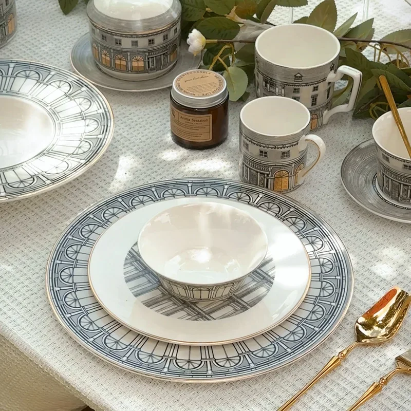 Bone China Serving Plates Bowl Swan Fort Tableware Tea Cup Saucers Dessert Tray Coffeecups Dinnerware Set Kitchen Supplies
