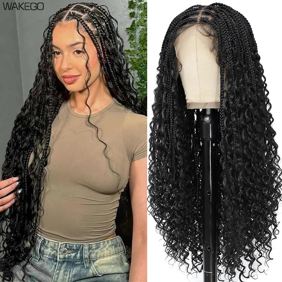 Parrucche sintetiche e in misto pizzo, parrucche intrecciate da donna senza colla, 24 pollici, Goddess Box Braids, parrucche all'uncinetto con baby hair - immagine 4
