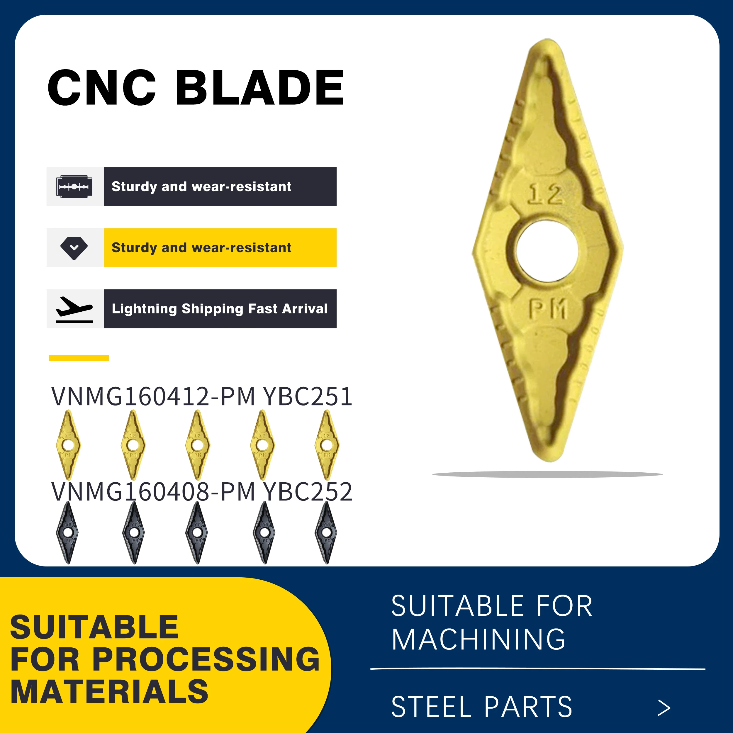 

VNMG160404/160408/160412-PM YBC251 YBC252 карбидные лезвия токарные станки с ЧПУ высококачественные двусторонние ножи с ромбовидным наконечником