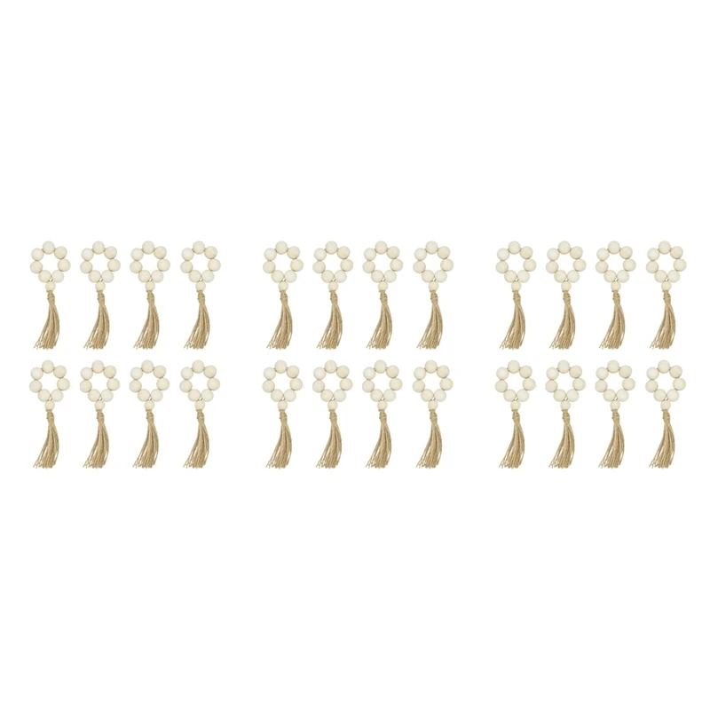 

24Pcs Handmade Natural Wooden Bead Napkin Rings Holder For Weddings Party Home Hotel Decor Table Dinner Decoration