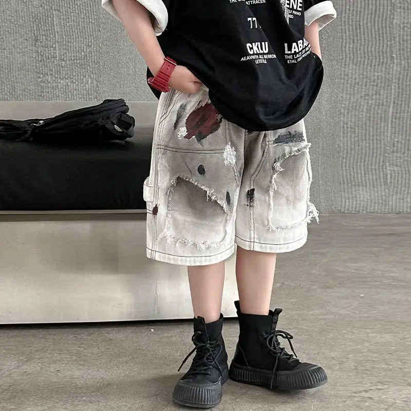 여름 남아용 청바지 반바지 가볍고 트렌디한 포켓 아동복 다용도 중간 길이 반바..