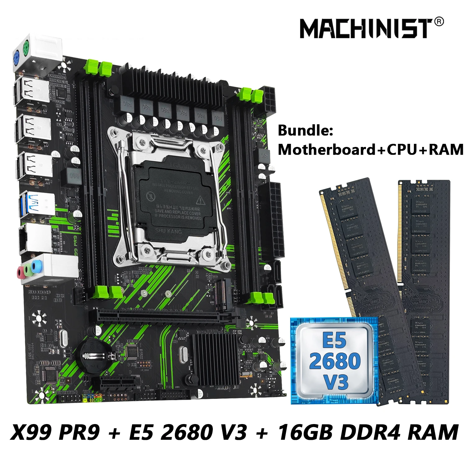 thumbnail image 1 of MACHINIST X99 Motherboard kit with Intel Xeon E5 2680 V3 CPU + DDR4 8GBx2 2133MHz Dual-Channel RAM Set Computer Combo X99 PR9, 1 of 4