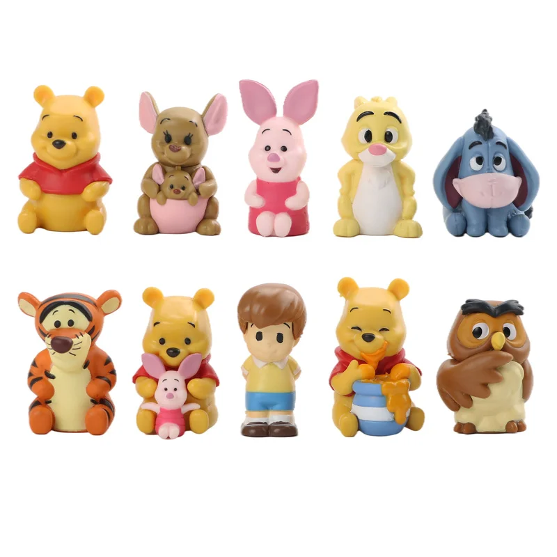 

10pcs/set Disney Anime Figure Winnie The Pooh Tigger Eeyore Owl Piglet Birthday Girl Boys Collectible Figurines Cake Decoration