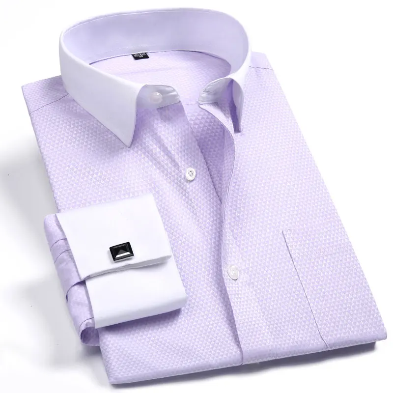Dress Shirts Men Casual Shirts Fashion Mens French Cufflinks Dress Shirts Long Sleeve Yellow White Blue Social Business Regular Fit Wedding Party Shirt For Man