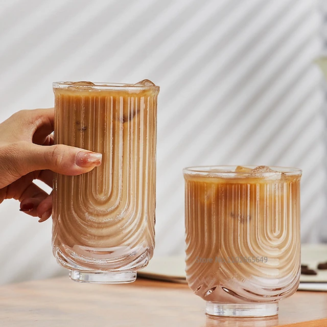 Coffee Cup Ribbed Glass Cocktail Glasses Nordic Style Water Cup Milk Juice  Mug