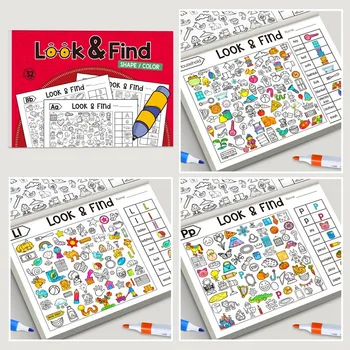 Libro da colorare per bambini per cercare e trovare oggetti, libro da disegnare con matita, divertente quaderno di esercizi per la concentrazione e puzzle