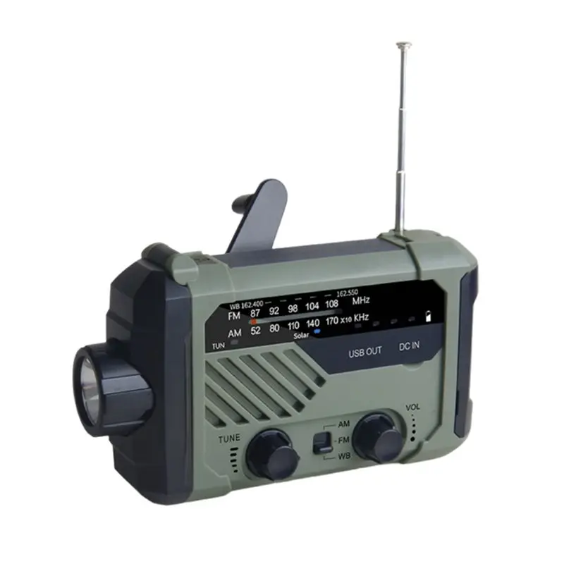 [NEW A09R】 AM/FM 밴드를 갖춘 다기능 태양광 비상 라디오, 대형 손전등, 핸드크랭크 발전기, 휴대용 휴대폰 충전기