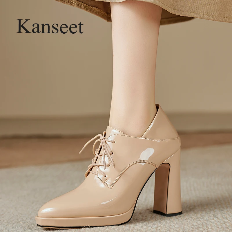 

Kanseet 2024 Spring Elegant Pumps For Lady High Quality Genuine Leather Women Shoes Fashion Handmade 10cm High Heels Footwear