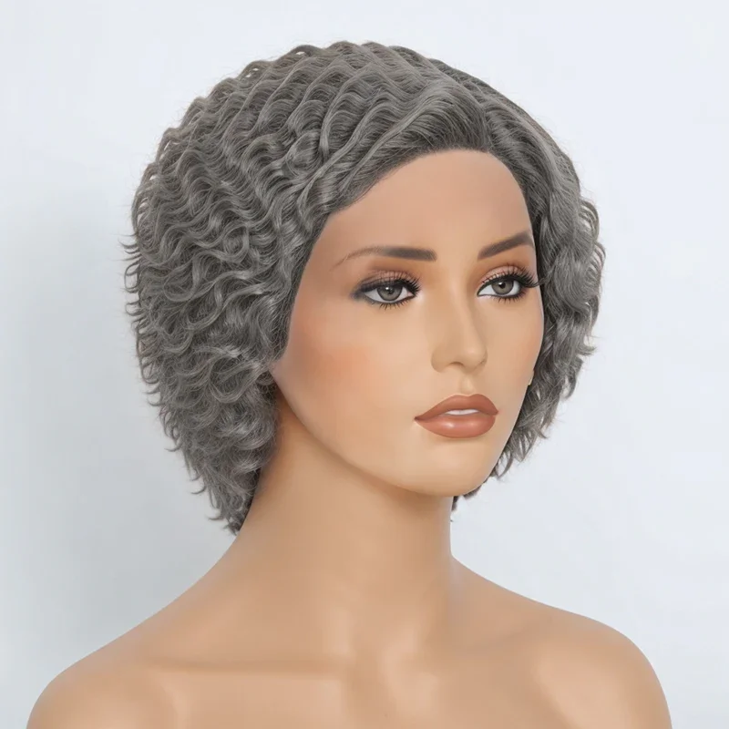 Luvin Bob Wigs 13x4 Frontal Lace Salt And Pepper Short Kinky Curly Wig Human Hair Wigs 250 Density For Black Women