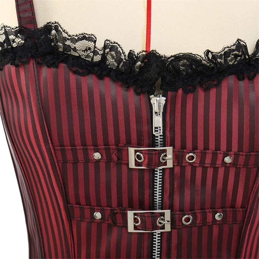 Description Picture 6 of itemWomen Corset Sexy Striped Zip Bustier Sling vest Punk Rock Style Gothic Clothes Body Shaper Slimming Corselet