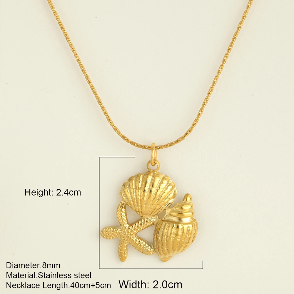 Goldene Edelstahl Anhänger Halskette Ozean Serie Anhänger Europäischen und Amerikanischen Mode Stil frauen Schmuck Geschenk Großhandel – Detail 7