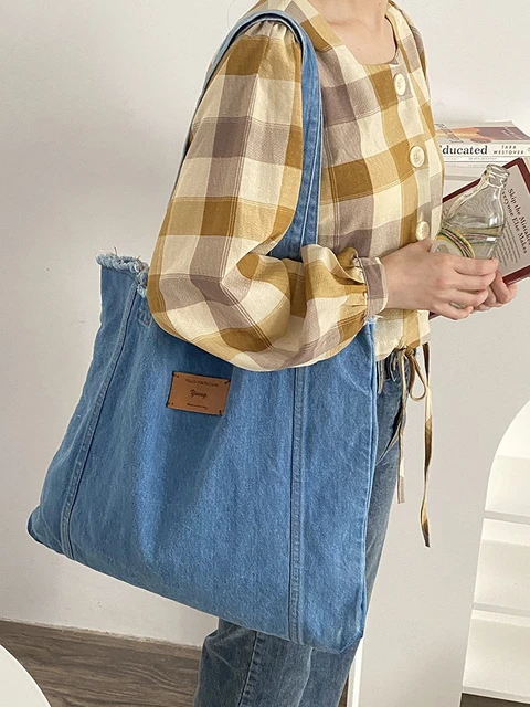 Denim Shoulder Bag Large Capacity Women Shoulder Bag Shopping Bag,Light  blue 