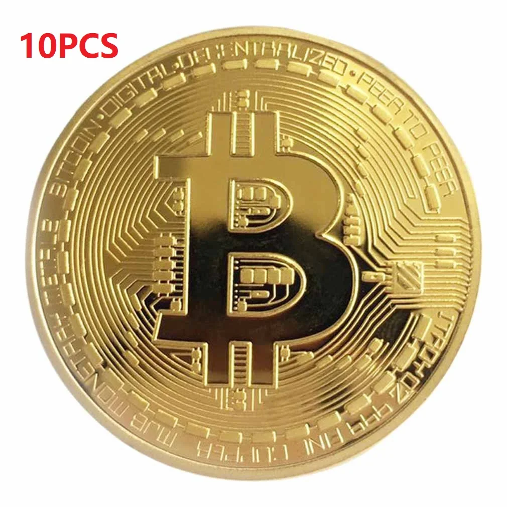 10PCS Golden Bitcoin Coin Bronze Physical Bitcoins Coin Collectible BTC Coin Art Collection Physical Holiday Decoration Gift russia 1839 1 2 kopek commemorative collectible coin gift lucky challenge coin