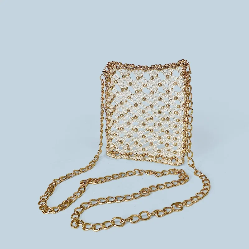 NEW Women Handmade Bead Bag Hand-Woven Handbags Unique Designer Shoulder Ladies Party Bag Phone Purses and Handbags