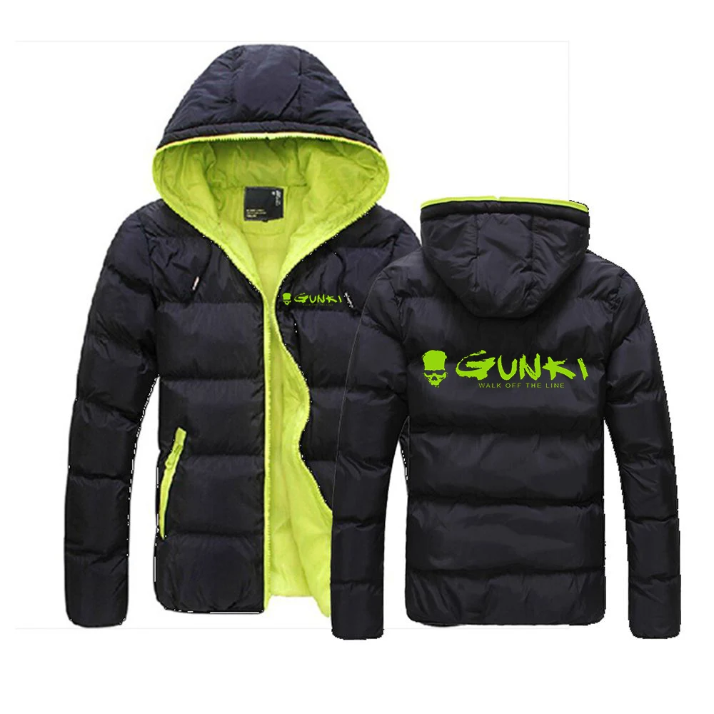 2024 Men's Autumn And Winter Gunki New Mens Casual Jacket Warm Print Zipper Hooded Cotton-Padded Brand High-Quality Clothes Coat 2