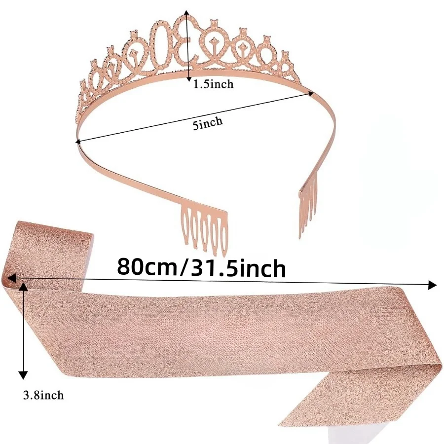 Geburtstags-Tiara Krone Schärpe für Frauen und Mädchen zum 18., 21., 30., 40., 50., 60., 70. Geburtstag Party-Dekoration Geschenke – Detail 15