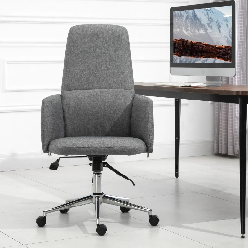 GreySwivelOfficeChairModernDesignHighBackBusinessRecliner