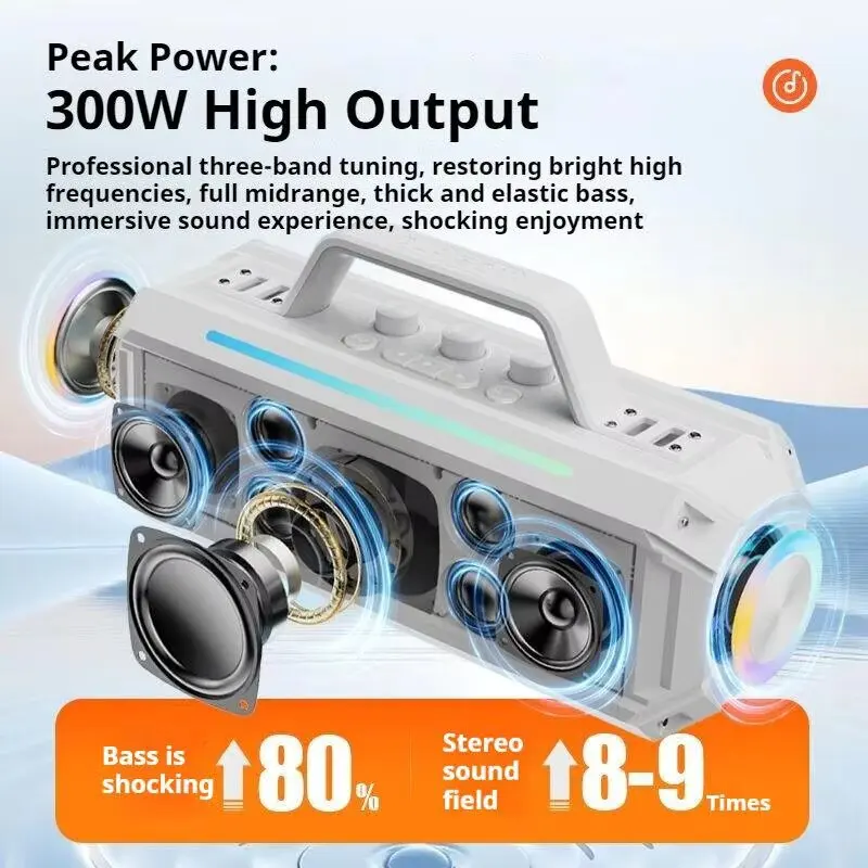 300W high-power Bluetooth Speaker T91, dual wireless microphones, handheld portable outdoor subwoofer, singing USB music player