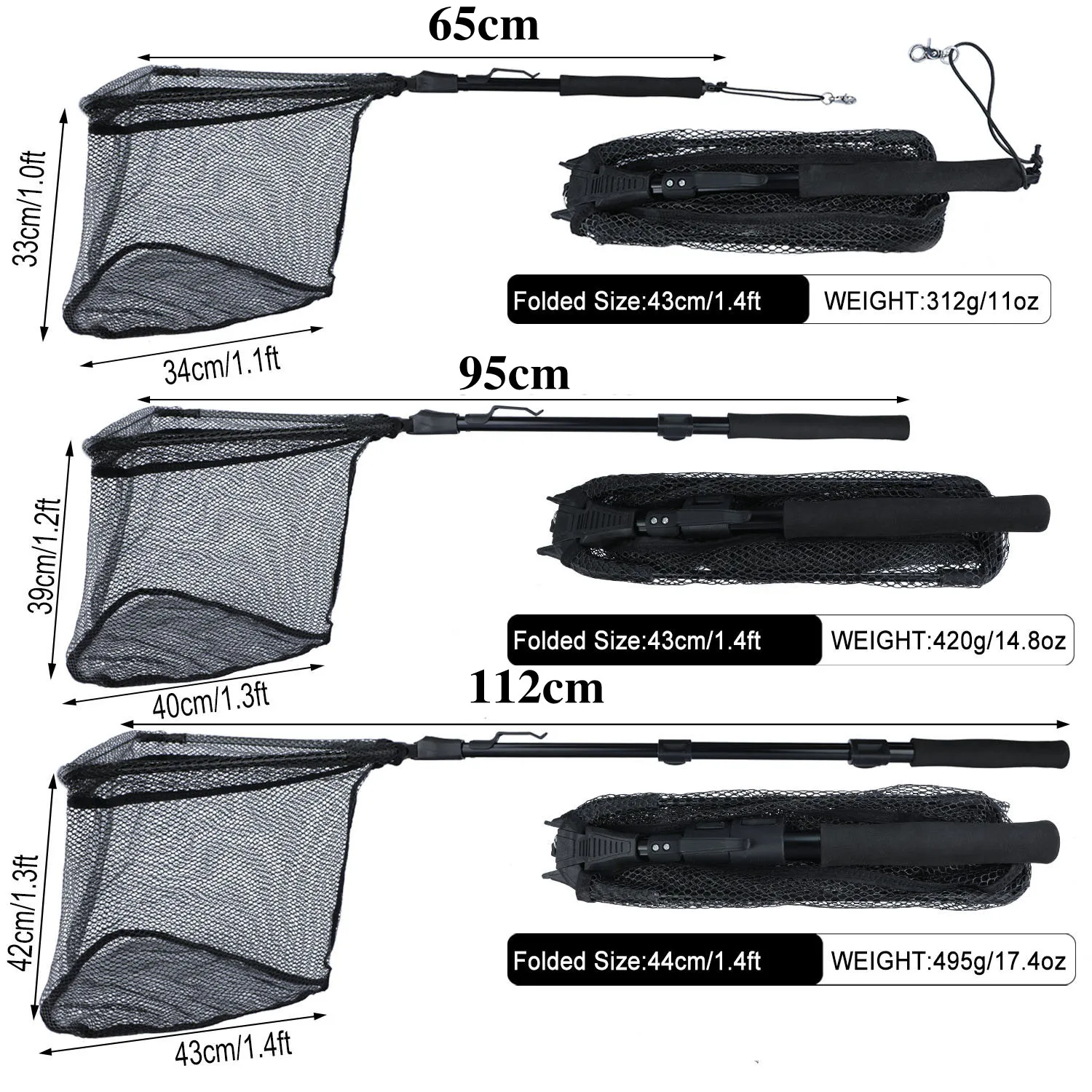 Sougayilang 65-112cm Telescoping Retractable Fishing Net Foldable Landing Net Pole Folding Landing for Fly Fishing Tackle For fishing landing net,fishing net