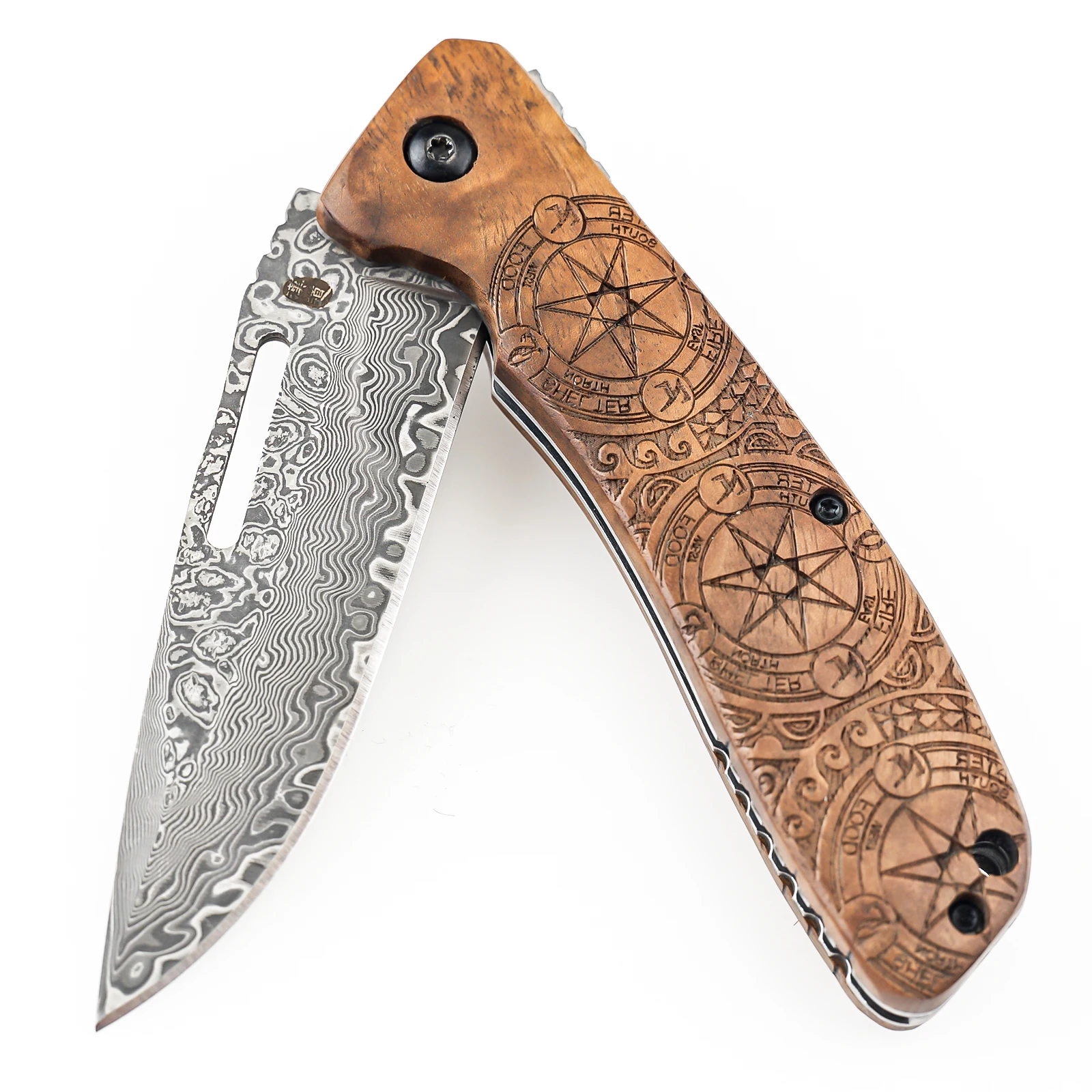 

Hx Outdoors 60Hrc Damascus Folding Knives Pocket Knife Wood Handle Camping Hunting EDC Tool Dropshipping