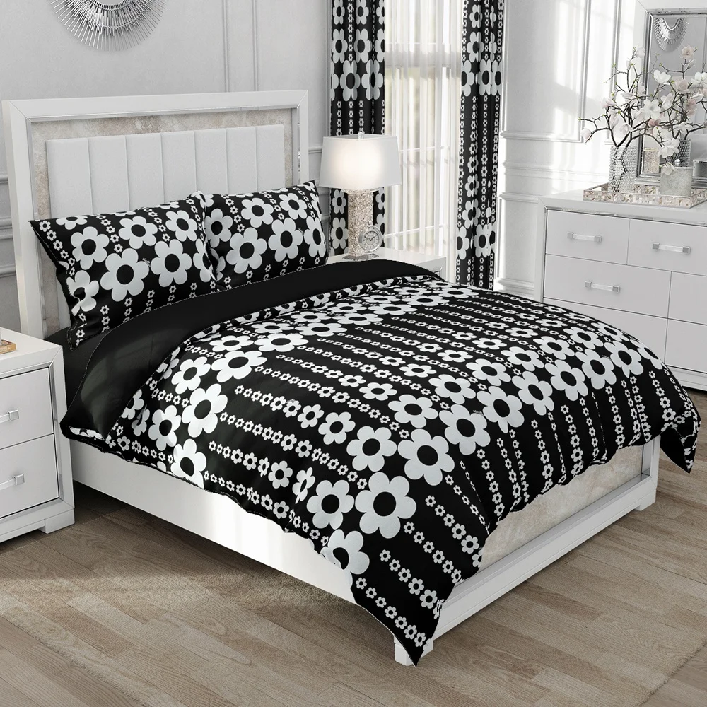 

Bedding set King/Queen/Euro/220x240 size Duvet cover set Pillowcase bed linen 2x sp Bed Set for home Bedclothes Black Flowers