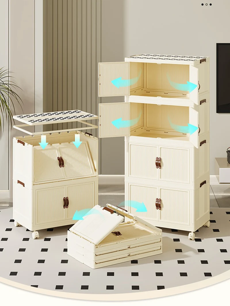 New Double Door Foldable Storage Drawer Cabinet For Living Room Organizer Cabinet With Wheels - 3 Layer