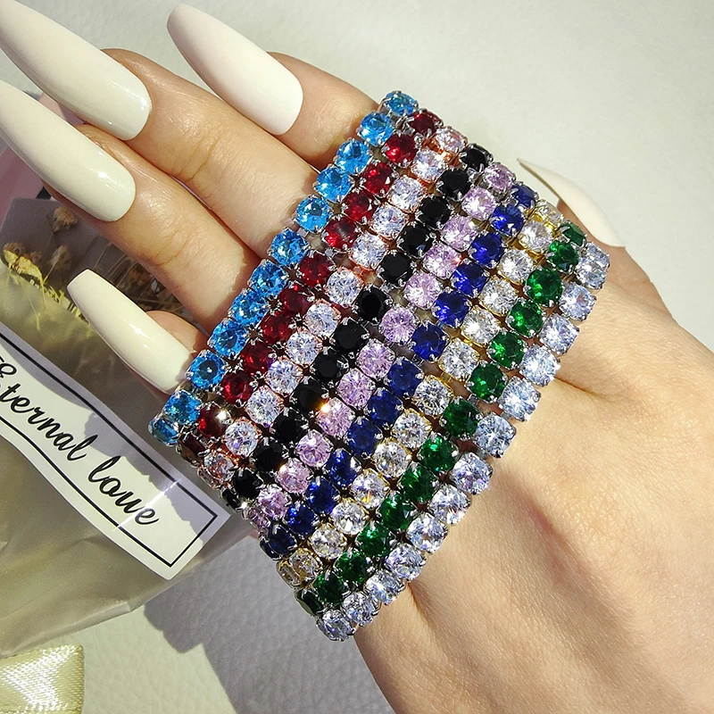 Elegant Multi-Color Rose Gold Tennis Bracelet Bangle for Women - Wedding Fashion Jewelry Party Gift