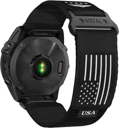Premium Tactical Nylon Watch Strap with Metal Quick Release Buckle - USA Flag Design for Outdoor and Sports Enthusiasts (BLACK)