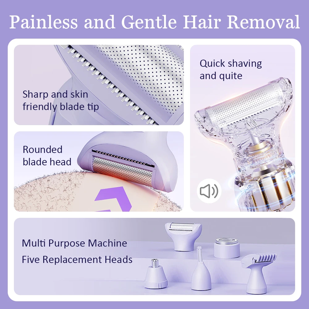 Electric Body Hair Trimmer for Women with 5 Detachable Heads