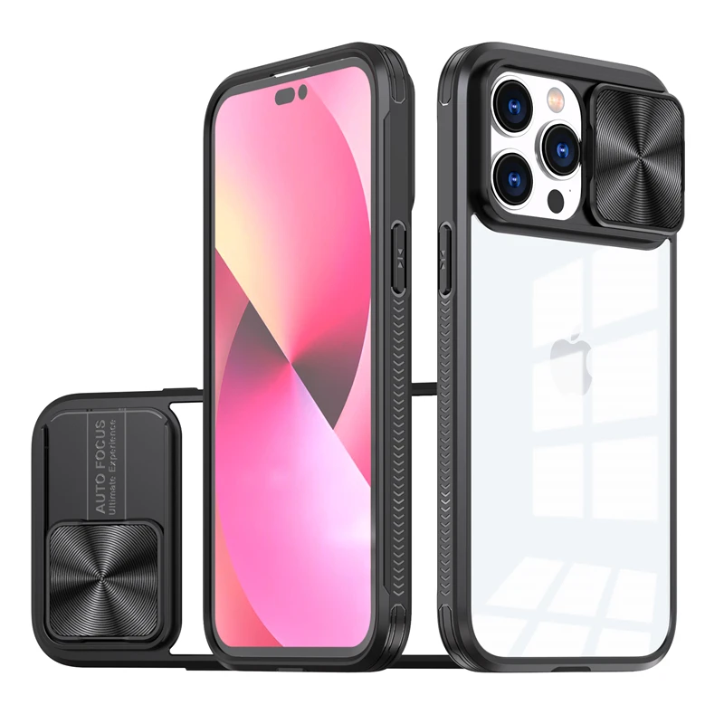Slide Camera Protection Hybrid Acrylic Clear Shockproof Armor Case - Durable Hard Cover